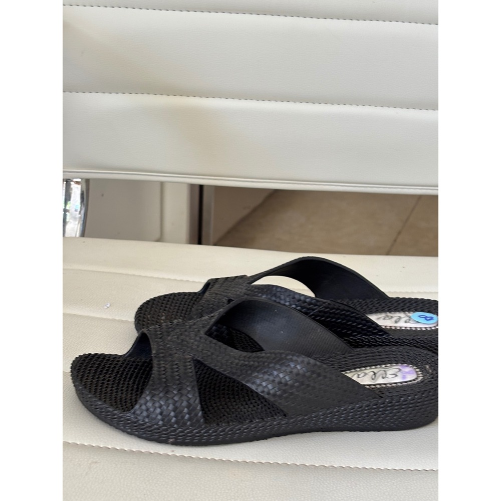 Ella Black Woven Textured Platform Slide Sandals Criss Cross Strap Size 7